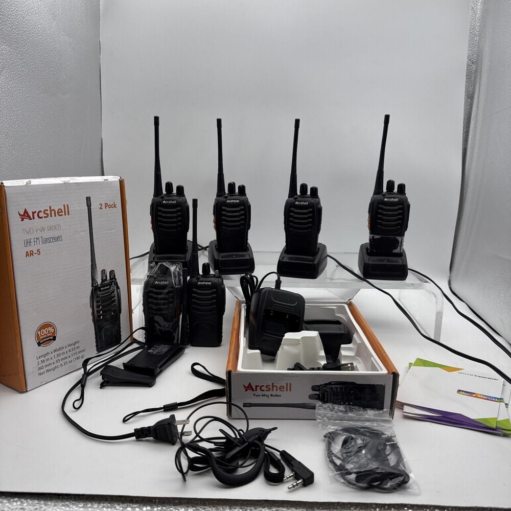 Lot Of 6 Arcshell AR5 Black UHF Transceivers Radios 6 Chargers +All You See READ